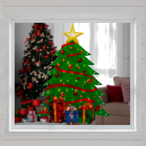 Northlight 22.5" Lighted Christmas Tree With Presents Window Silhouette 4 Northlight 22.5" Lighted Christmas Tree With Presents Window Silhouette - Image 2