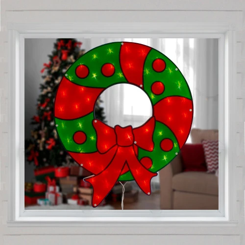 Northlight 23" Lighted Red And Green Christmas Wreath Window Silhouette 4 Northlight 23" Lighted Red And Green Christmas Wreath Window Silhouette - Image 2