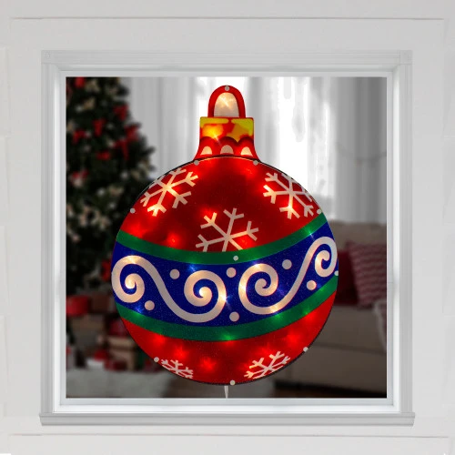 Christmas Central 19.5" Lighted Red Christmas Ornament Window Silhouette 4 Christmas Central 19.5" Lighted Red Christmas Ornament Window Silhouette - Image 2