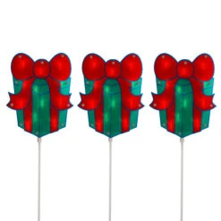 Northlight Set Of 3 Lighted Holographic Christmas Gift Box Pathway Markers 4.75'