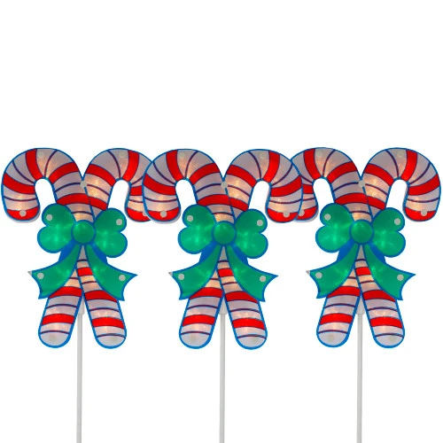 Set Of 3 Lighted Holographic Candy Cane Christmas Pathway Markers 25.5" 5 Set Of 3 Lighted Holographic Candy Cane Christmas Pathway Markers 25.5" - Image 3