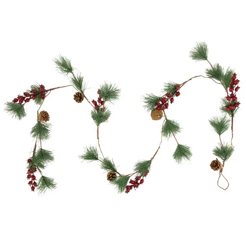Northlight Pre-Lit Battery Operated Pine And Berry Christmas Garland - 6.5' - Warm White LED Lights 5 Northlight Pre-Lit Battery Operated Pine And Berry Christmas Garland - 6.5' - Warm White LED Lights - Image 3