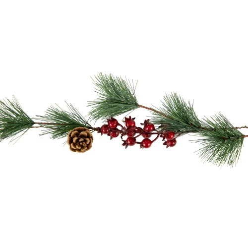 Northlight Pre-Lit Battery Operated Pine And Berry Christmas Garland - 6.5' - Warm White LED Lights 4 Northlight Pre-Lit Battery Operated Pine And Berry Christmas Garland - 6.5' - Warm White LED Lights - Image 2