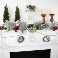 Northlight 4.75" Snowflake And Frosted Pine Christmas Garland With Wooden Beads - Unlit 9 Northlight 4.75" Snowflake And Frosted Pine Christmas Garland With Wooden Beads - Unlit -Christmas Decor Sale northlight hh87684 styled 86018.1681212834
