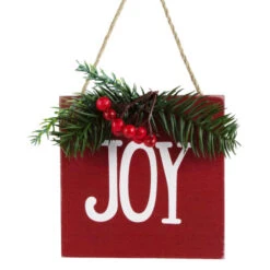 Northlight 7" Hanging "JOY" Christmas Wall Decor With Pine And Berries