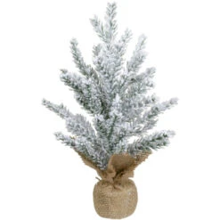 Northlight Flocked Mini Pine Slim Artificial Christmas Tree With Jute Base - Unlit - 12"