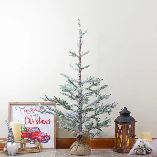 Northlight Frosted Pine Slim Artificial Christmas Tree With Jute Base - 3' - Unlit 4 Northlight Frosted Pine Slim Artificial Christmas Tree With Jute Base - 3' - Unlit - Image 2
