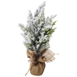 Northlight Heavily Flocked Pine Tree In Burlap Base Christmas Decoration - 9.5"