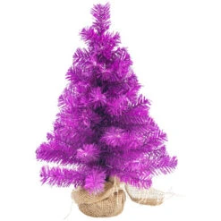 Northlight Pine Christmas Tree In Natural Jute Base - 18" - Boysenberry Purple - Unlit