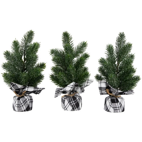 Northlight Mini Iced Pine Artificial Christmas Trees - 10" - Set Of 3 3 Northlight Mini Iced Pine Artificial Christmas Trees - 10" - Set Of 3