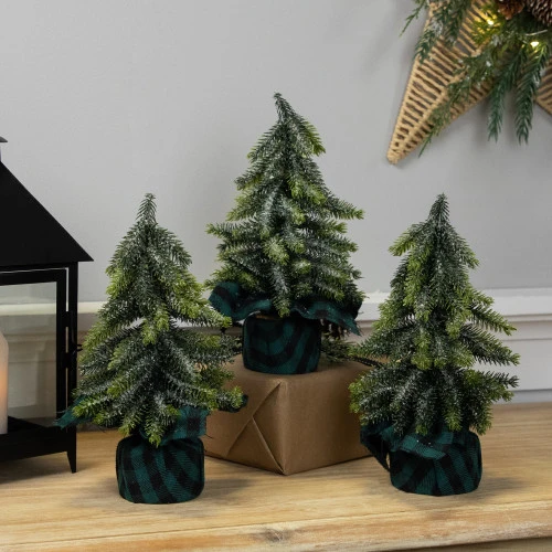 Northlight Mini Iced Downswept Pine Artificial Christmas Trees - 9" - Set Of 3 4 Northlight Mini Iced Downswept Pine Artificial Christmas Trees - 9" - Set Of 3 - Image 2