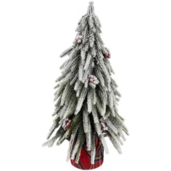 Northlight Mini Flocked Downswept Pine With Berries Artificial Christmas Tree - Unlit - 14"