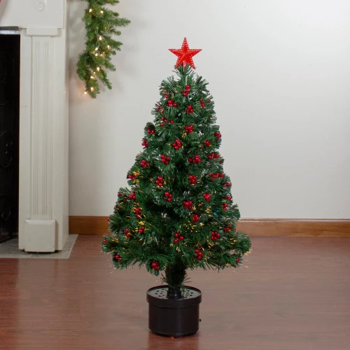 Northlight Pre-Lit Color Changing Fiber Optic Christmas Tree With Berries - 3' 4 Northlight Pre-Lit Color Changing Fiber Optic Christmas Tree With Berries - 3' - Image 2