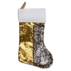 Northlight 19" Gold And Silver Sequin Christmas Stocking With White Faux Fur Cuff -Christmas Decor Sale northlight j90433 2 09022.1608349778