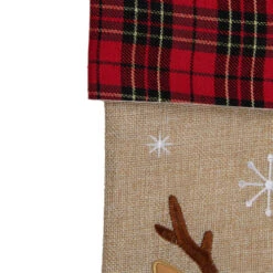 Northlight 19" Burlap Plaid Whimsical Reindeer Waiving Christmas Stocking -Christmas Decor Sale northlight j90437 2 sample 17116.1608350166