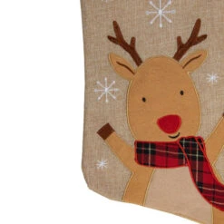 Northlight 19" Burlap Plaid Whimsical Reindeer Waiving Christmas Stocking -Christmas Decor Sale northlight j90437 3 sample 86183.1665610437