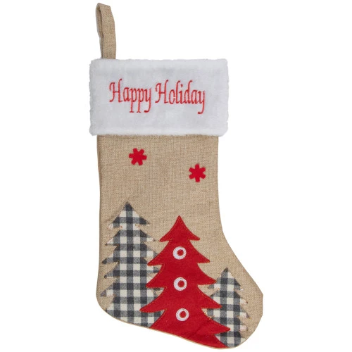 Northlight 19" Beige And Red Burlap "Happy Holidays" Forest Trees Christmas Stocking 3 Northlight 19" Beige And Red Burlap "Happy Holidays" Forest Trees Christmas Stocking