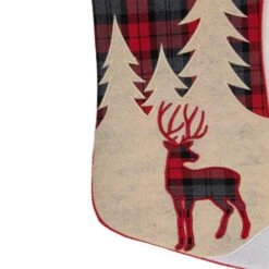 Northlight 19" Green And Red Plaid Reindeer With Forest Trees Christmas Stocking -Christmas Decor Sale northlight j90447 3 65605.1603850827
