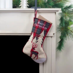 Northlight 19" Green And Red Plaid Reindeer With Forest Trees Christmas Stocking -Christmas Decor Sale northlight j90447 5 41809.1608349777