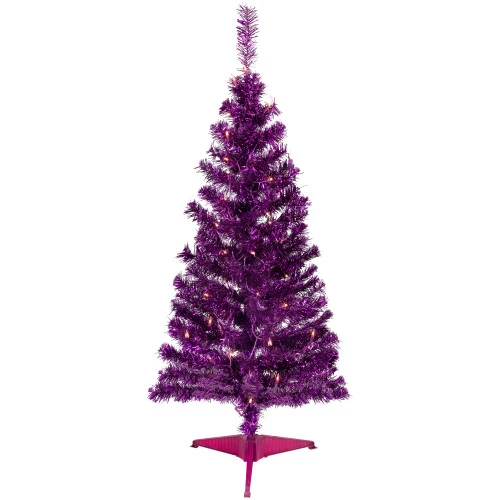 Northlight 4' Pre-Lit Purple Tinsel Artificial Christmas Tree- Clear Lights, Purple Wire 4 Northlight 4' Pre-Lit Purple Tinsel Artificial Christmas Tree- Clear Lights, Purple Wire - Image 2