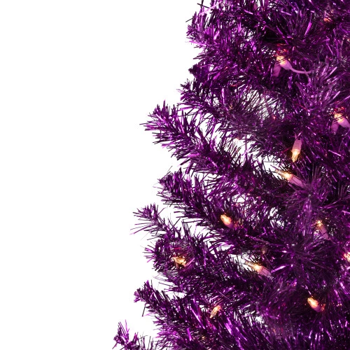 Northlight 4' Pre-Lit Purple Tinsel Artificial Christmas Tree- Clear Lights, Purple Wire 5 Northlight 4' Pre-Lit Purple Tinsel Artificial Christmas Tree- Clear Lights, Purple Wire - Image 3