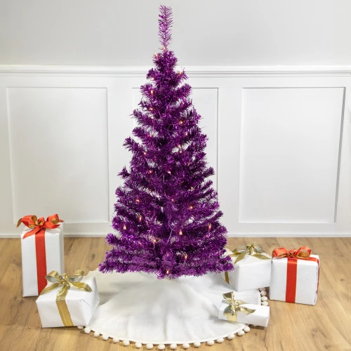 Northlight 4' Pre-Lit Purple Tinsel Artificial Christmas Tree- Clear Lights, Purple Wire 3 Northlight 4' Pre-Lit Purple Tinsel Artificial Christmas Tree- Clear Lights, Purple Wire