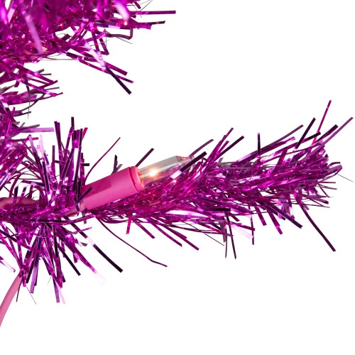 Northlight 4' Pre-Lit Pink Artificial Tinsel Christmas Tree, Clear Lights 4 Northlight 4' Pre-Lit Pink Artificial Tinsel Christmas Tree, Clear Lights - Image 2