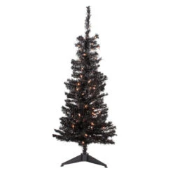 Northlight 4' Pre-Lit Black Artificial Tinsel Christmas Tree, Clear Lights