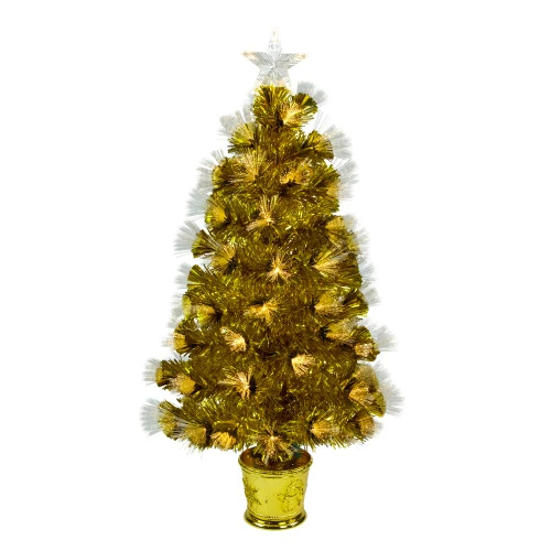 Northlight 3' Pre-Lit Gold Fiber Optic Artificial Christmas Tree, White Lights 3 Northlight 3' Pre-Lit Gold Fiber Optic Artificial Christmas Tree, White Lights