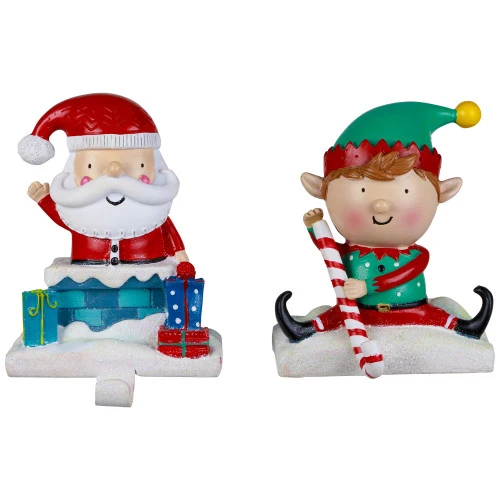 Northlight Santa And Elf Christmas Stocking Holders - 5" - Set Of 2 3 Northlight Santa And Elf Christmas Stocking Holders - 5" - Set Of 2