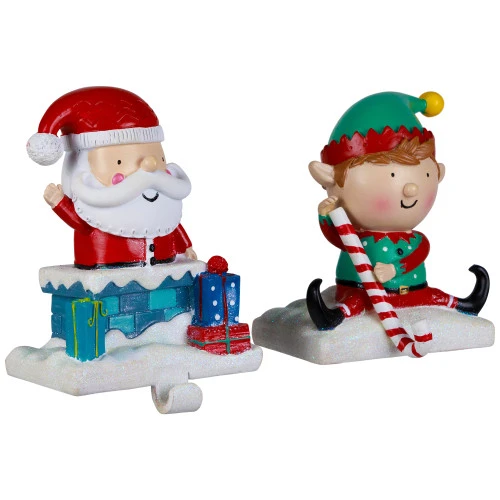 Northlight Santa And Elf Christmas Stocking Holders - 5" - Set Of 2 6 Northlight Santa And Elf Christmas Stocking Holders - 5" - Set Of 2 - Image 4