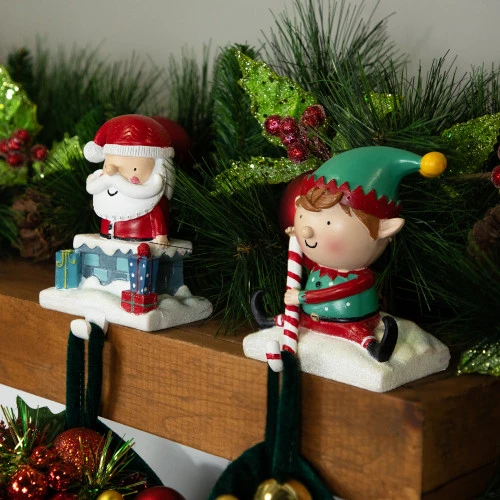 Northlight Santa And Elf Christmas Stocking Holders - 5" - Set Of 2 4 Northlight Santa And Elf Christmas Stocking Holders - 5" - Set Of 2 - Image 2