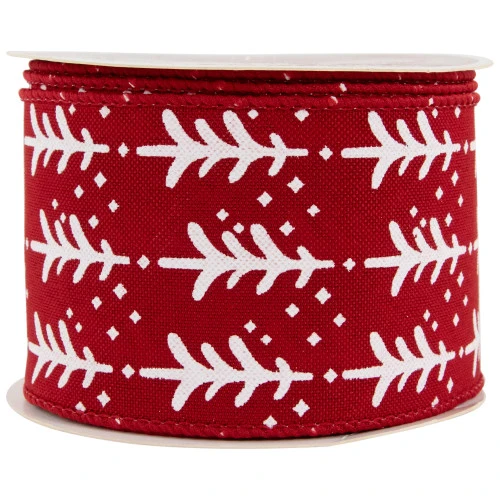Northlight Red And White Christmas Tree Wired Craft Ribbon 2.5" X 10 Yards 6 Northlight Red And White Christmas Tree Wired Craft Ribbon 2.5" X 10 Yards - Image 4