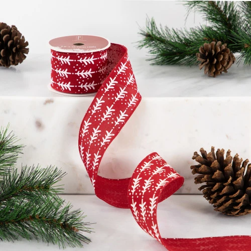 Northlight Red And White Christmas Tree Wired Craft Ribbon 2.5" X 10 Yards 5 Northlight Red And White Christmas Tree Wired Craft Ribbon 2.5" X 10 Yards - Image 3