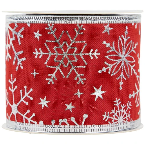 Northlight Shimmering Red With Silver Snowflakes Wired Craft Christmas Ribbon 2.5" X 10 Yards 6 Northlight Shimmering Red With Silver Snowflakes Wired Craft Christmas Ribbon 2.5" X 10 Yards - Image 4