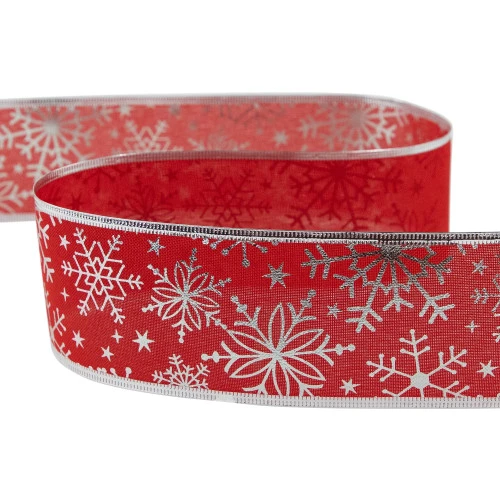 Northlight Shimmering Red With Silver Snowflakes Wired Craft Christmas Ribbon 2.5" X 10 Yards 7 Northlight Shimmering Red With Silver Snowflakes Wired Craft Christmas Ribbon 2.5" X 10 Yards - Image 5