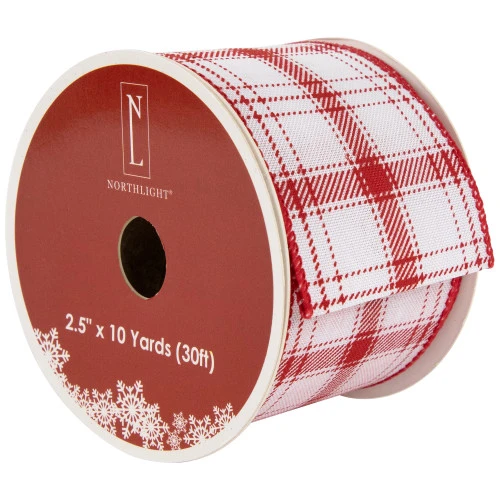 Northlight Red And White Plaid Wired Craft Christmas Ribbon 2.5" X 10 Yards 3 Northlight Red And White Plaid Wired Craft Christmas Ribbon 2.5" X 10 Yards