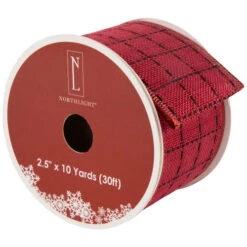 Northlight Red Woven Square Plaid Wired Craft Christmas Ribbon 2.5" X 10 Yards