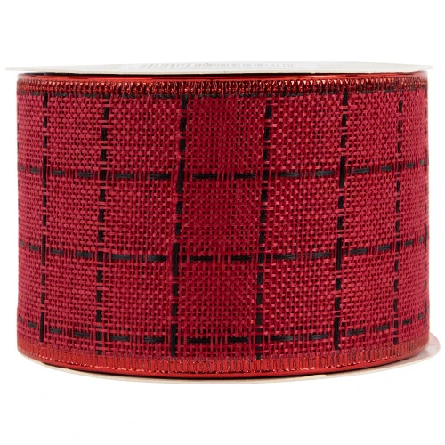 Northlight Red Woven Square Plaid Wired Craft Christmas Ribbon 2.5" X 10 Yards 6 Northlight Red Woven Square Plaid Wired Craft Christmas Ribbon 2.5" X 10 Yards - Image 4