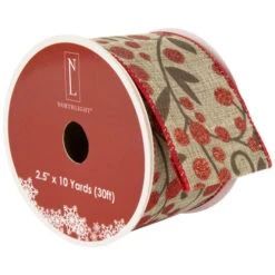 Northlight Red Berry Burlap Style Wired Craft Christmas Ribbon 2.5" X 10 Yards