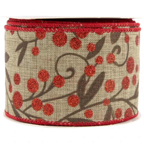 Northlight Red Berry Burlap Style Wired Craft Christmas Ribbon 2.5" X 10 Yards 6 Northlight Red Berry Burlap Style Wired Craft Christmas Ribbon 2.5" X 10 Yards - Image 4