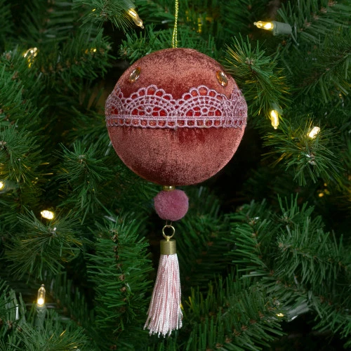 Maroon And Pink Lace Shatterproof Christmas Ball Ornament 4" (100mm) 4 Maroon And Pink Lace Shatterproof Christmas Ball Ornament 4" (100mm) - Image 2