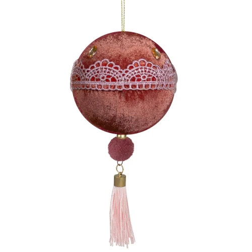 Maroon And Pink Lace Shatterproof Christmas Ball Ornament 4" (100mm) 3 Maroon And Pink Lace Shatterproof Christmas Ball Ornament 4" (100mm)