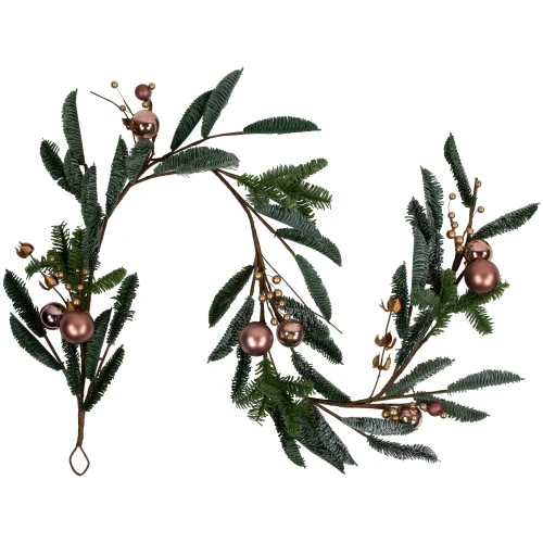 6' Rose Gold Ball Ornaments Artificial Christmas Garland, Unlit 4 6' Rose Gold Ball Ornaments Artificial Christmas Garland, Unlit - Image 2