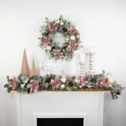 Northlight 6' Pink Floral And Ball Ornament Frosted Pine Artificial Christmas Garland -Christmas Decor Sale northlight jy995252cjy99526 styled 12363.1701796957