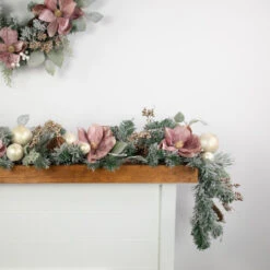 Northlight 6' Pink Floral And Ball Ornament Frosted Pine Artificial Christmas Garland -Christmas Decor Sale northlight jy99525 02 89021.1701796958