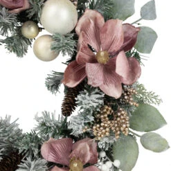 Northlight Pink Floral And Ball Ornament Frosted Pine Artificial Christmas Wreath, 24-Inch, Unlit -Christmas Decor Sale northlight jy99526 2 58838.1701796958