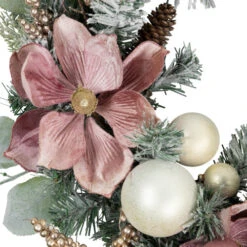 Northlight Pink Floral And Ball Ornament Frosted Pine Artificial Christmas Wreath, 24-Inch, Unlit -Christmas Decor Sale northlight jy99526 4 68566.1701796957