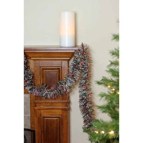 Northlight Wide Cut Shiny Tinsel Christmas Garland - 50' X 4" - Silver, Red And Green - Unlit 4 Northlight Wide Cut Shiny Tinsel Christmas Garland - 50' X 4" - Silver, Red And Green - Unlit - Image 2