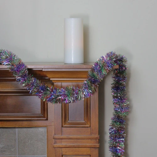 Northlight 12' Vibrantly Colored Rainbow Christmas Tinsel Garland - Unlit 4 Northlight 12' Vibrantly Colored Rainbow Christmas Tinsel Garland - Unlit - Image 2
